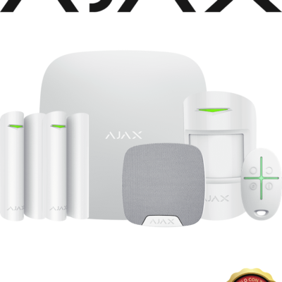 AJAX KIT RESIDENCIAL – Panel de  alarma Hub2Plus conexión Ethernet / WiFi / LTE, APP “AJAX PRO” iOS y Android , 1 sensor de movimiento, 2 detectores para puerta o ventana, 1 control remoto y una sirena interior inalámbrica color Blanco