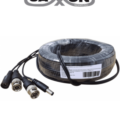 SAXXON WB0120C – Cable de 20 Metros Armado para Video y Energia/ Para Camaras Hasta 8 Megapixeles/ con Conectores BNC y de Energía/ Uso Interior/ Cable de Video 100% Cobre/ 7.3W/ Soporta: AHD/CVI/TVI/CVBS/