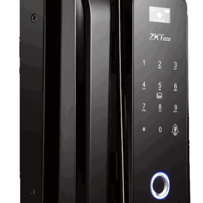 ZK GL300 – Cerradura biometrica para puertas de vidrio / 100 usuarios / Ancho de puerta de 10 a 12 mm / Control remoto / Tarjetas Mifare 13.56 Mhz