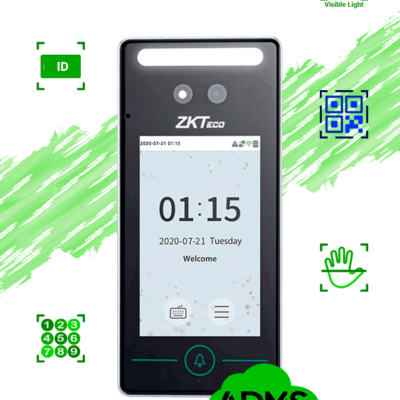 ZKTECO SpeedFaceV4LAC – Terminal de Control de Acceso Facial / 800 Rostros / 800 Palmas / 1000 tarjetas / Reconocimiento a 2m / TCP/IP / Apertura Remota por Medio de App Móvil Gratis / Visible Light /