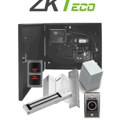 ZKTECO C3100IDPACK – Control de Acceso Profesional para 1 Puerta con Lector de Tarjeta RFID / Botón de Salida sin Contacto / Contrachapa Magnética y Soporte para Contrachapa / Paquete de 10 Tarjetas / Administra con Software ZK Access 3.5