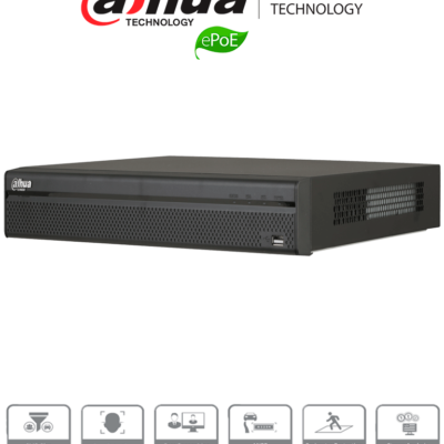 DAHUA NVR5208-8P-4KS2E – NVR 8 Canales IP 4K / H265+ / Rendimiento 320  Mbps / 8 Puertos tecnologia E PoE hasta 800M /  PoE / ANPR /  HDMI / PoS / 2 SATA / P2P / DEWARPING