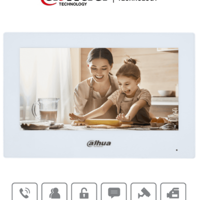 DAHUA VTH2621GW-P – Monitor IP Touch de 7 Pulgadas/ Serie Lite/ Blanco/ Poe Estandar/ 6&1 E&S de Alarmas/ Uso Interior/ Modo No Molestar/ H.265/ Soporta Hasta 4 Frentes de Calle y 4 Monitores Adicionales/