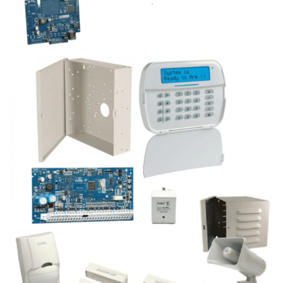 DSC NEO-LCD-SIRENA-IP-SB- Paquete SERIE NEO con panel HS2032 de 8 zonas expandible a 32, Teclado LCD HS2LCDN con Sirena de 30W y su gabinete incluye Comunicador IP TL280E . Sensor PIR Cableado, 2 contactos magnéticos cableados, Transformador y Gabinete