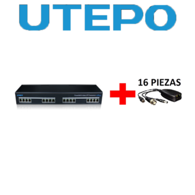 UTEPO UTP116PVHD2 – Transmisor y receptor de 16 canales de video y energia /  HDCVI / TVI / A HD / CVBS / Distancia 400M a  720p / 200M A  1080p