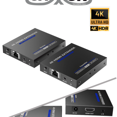 SAXXON LKV565P- Kit extensor HDMI de 2 Puertos/ Hasta 70 metros Con Cable CAT6/ 6A/ 7/ Resolucion 4K @ 60Hz/ Transmisor IR/ Plug and play/ Soporta HDR/ Cero Latencia