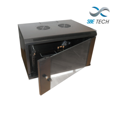 SBETECH GNLPAR6URP – Gabinete de pared 6UR/ 600mm de ancho/ 600 mm de profundidad Puerta delantera de cristal templado/ Cerradura y llaves