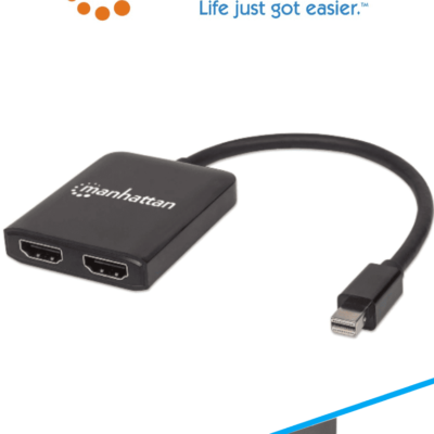 MANHATTAN 152723 – Convertidor / Splitter de Mini DisplayPort a 2 Puertos HDMI/ Resolución 4K@30Hz/ Soporta Modos de Espejo, Escritorio Extendido y Video Wall/ Video full 3D y Color Intenso/ Soporta DTS Master Audio Comprimido/