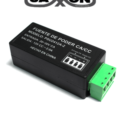 SAXXON PSU2412A2 – Convertidor de energia/ Corriente Alterna a Corriente Directa/ Voltaje de entrada 20V CA a 30V CA/ Voltaje de Salida 12V CD/ / 2 Ampere / Recomendable para alimentacion de camaras CCTV a larga distancia