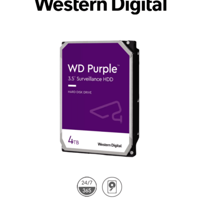 WESTERN DIGITAL WD43PURZ –  Disco Duro de 4TB Purple/ Especial para Videovigilancia/ Trabajo 24/7/ Interface: Sata 6 Gb/s/ Hasta 64 Cámaras/ Hasta 16 Bahías de Discos Duros/ 180Mb/S /3 Años de Garantía