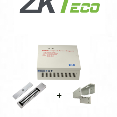 ZKTECO LM200YPAK – Contrachapa magnética de 200 kg o 440 lb, incluye soporte de instalación ZL y Gabinete metálico con salida de 12 VDC a 3A, soporta batería de respaldo