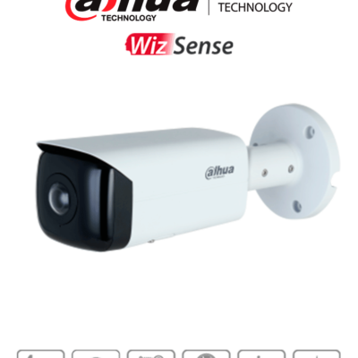 DAHUA IPC-HFW3441T-AS-P – Cámara IP Bullet Panorámica Resolución de 4 MP/ Lente 2.1 mm/ ∢ 180°/ IR 20 mts/IA WizSense/Detección de Movimiento Inteligente/ Protección Perimetral / Starlight / PoE / WDR/ H.265+/ IP67/ Micrófono / E&S Alarma